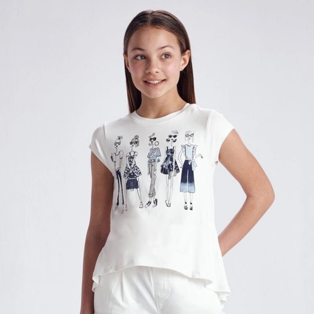 Mayoral White Tee with Fashion Print